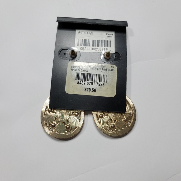 INC Gold Navy Blue Tear Drop Earrings Large - Picture 5 of 5